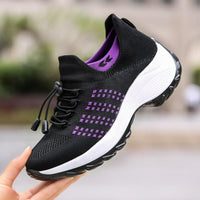 Baskets FlexiFit™ noires avec détails violets, tige tricot et semelle blanche