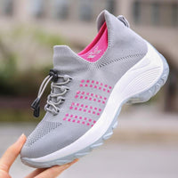 Baskets FlexiFit™ grises claires, tige tricot avec motifs roses et semelle blanche