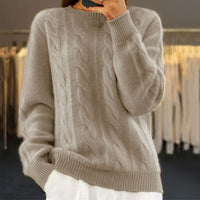 Pull chaud en maille torsadée, col rond, manches longues, beige