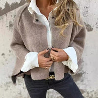 Veste ample en cachemire Cecila beige taupe, col à boutons, poignets boutonnés