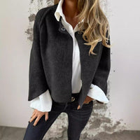 Veste ample en cachemire Cecila noire, col à boutons, coupe ample, manches longues