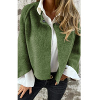 Veste ample en cachemire Cecila vert, col à boutons, coupe ample, manches longues