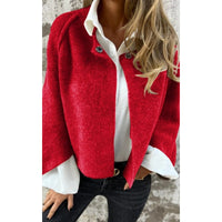Veste ample en cachemire Cecila rouge, col à boutons, manches longues, style ample