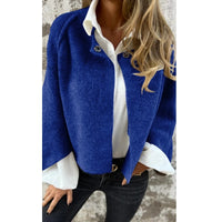 Veste ample en cachemire Cecila bleu, col à boutons, coupe ample, manches longues