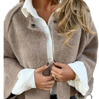 Veste ample en cachemire Cecila beige taupe, col à boutons, fermeture boutonnée