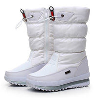 Bottes de neige imperméables blanches, tige matelassée, fermeture zippée et lacets