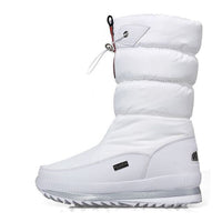 Bottes de neige imperméables blanches, tige haute matelassée, lacets arrière et semelle crantée