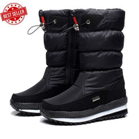 Bottes de neige imperméables noires, tige haute matelassée, fermeture zippée au centre