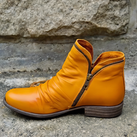 Bottines faciles à enfiler en cuir jaune, zip latéral et semelle à talon