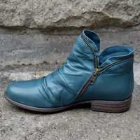 Bottines faciles à enfiler en cuir bleu, fermeture zippée latérale et talon
