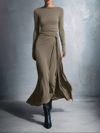Robe longue kaki près du corps avec nœud latéral