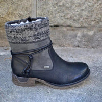Bottes chaudes orthopédiques noires, tige cuir avec col tricot, semelle épaisse.