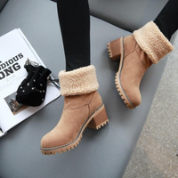 Bottes doublées Thelma camel et noires, talon carré, col en fausse peau de mouton